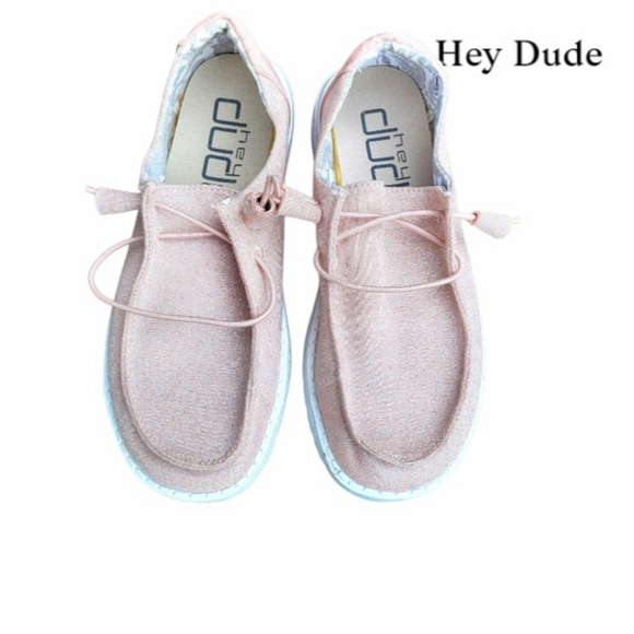 Hey Dudes Glitter Sparkle Pink Wendy Metallic Sneaker Tennis Loafer Shoe Women 7 - Picture 3 of 13